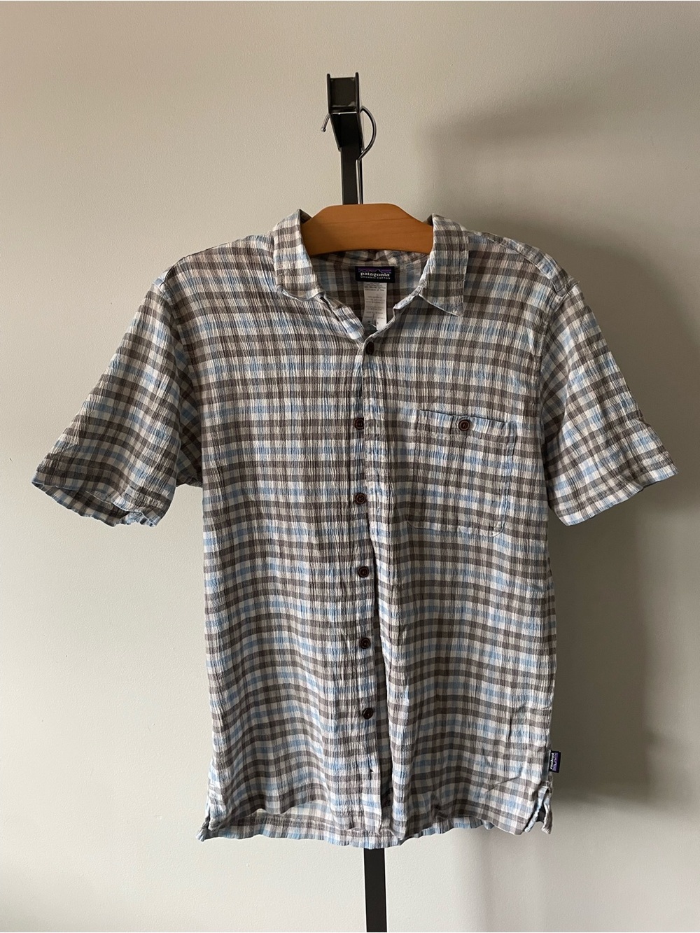 Patagonia A/C Shirt 100% Organic Cotton Crinkle Plaid Mens Size Medium